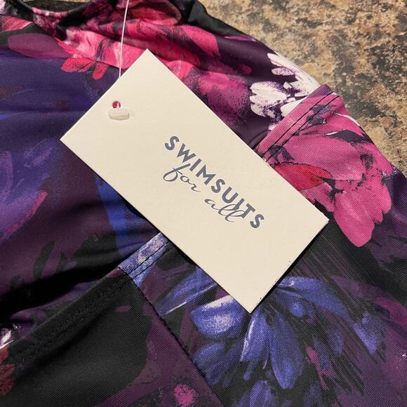 NWT Swimsuits For All One Piece Dress Resort Boho Goddess Glam Floral Purple 20 - Picture 2 of 4